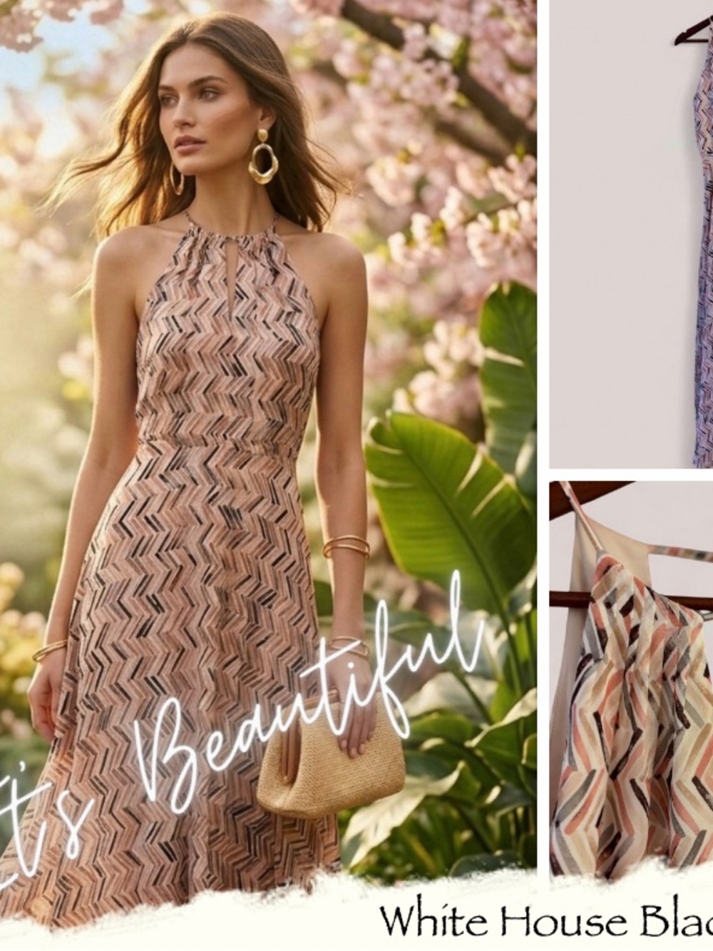 White House Black Market Blush Chevron Halter Maxi Dress